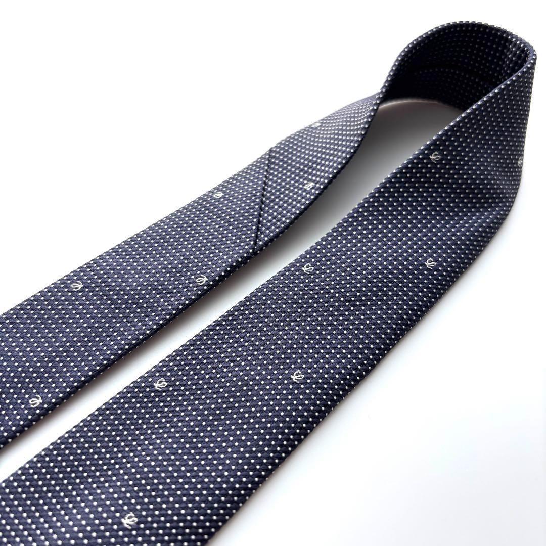 ꧁美品꧂ ロエベ ネクタイ 無地 ソリッドタイ アナグラム Lロゴ ネイビー
