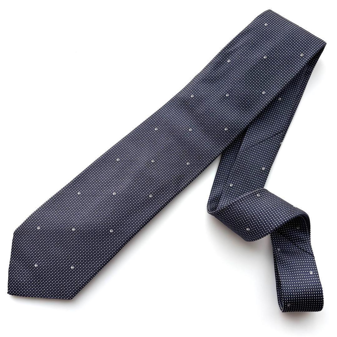 ꧁美品꧂ ロエベ ネクタイ 無地 ソリッドタイ アナグラム Lロゴ ネイビー