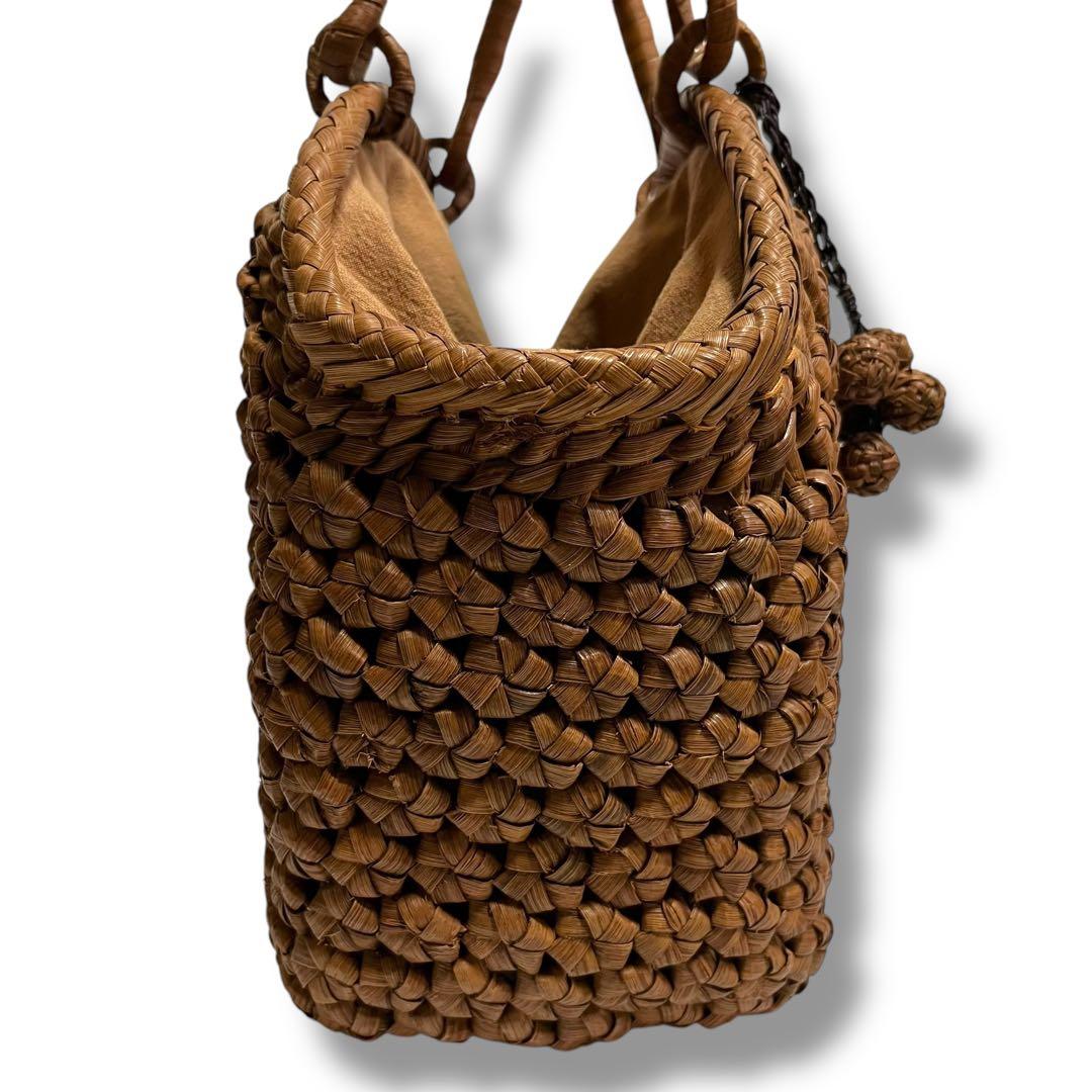 【極美品】最高級 山葡萄 やまぶどう 六角花模様 花結び かごバッグ 日本産