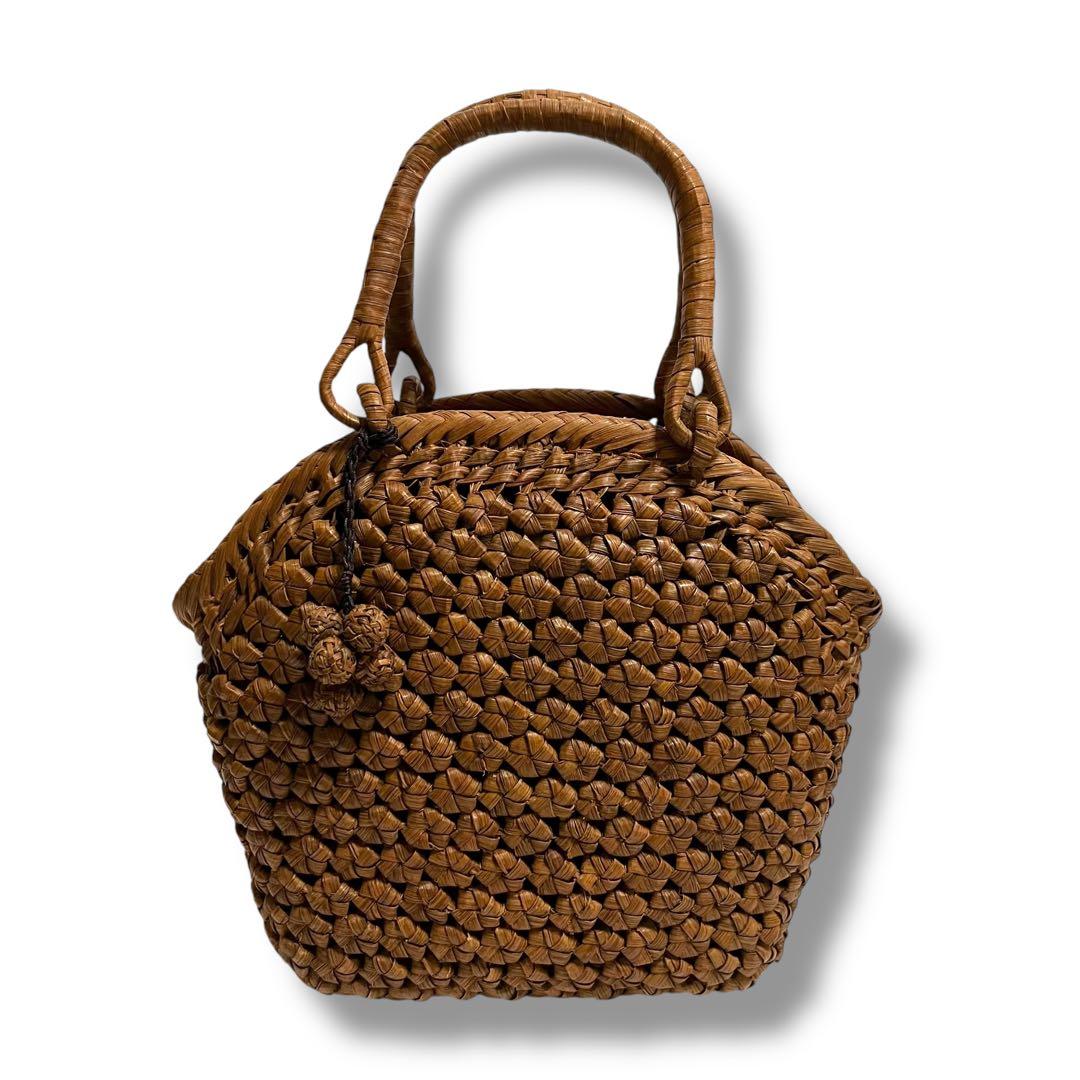 【極美品】最高級 山葡萄 やまぶどう 六角花模様 花結び かごバッグ 日本産