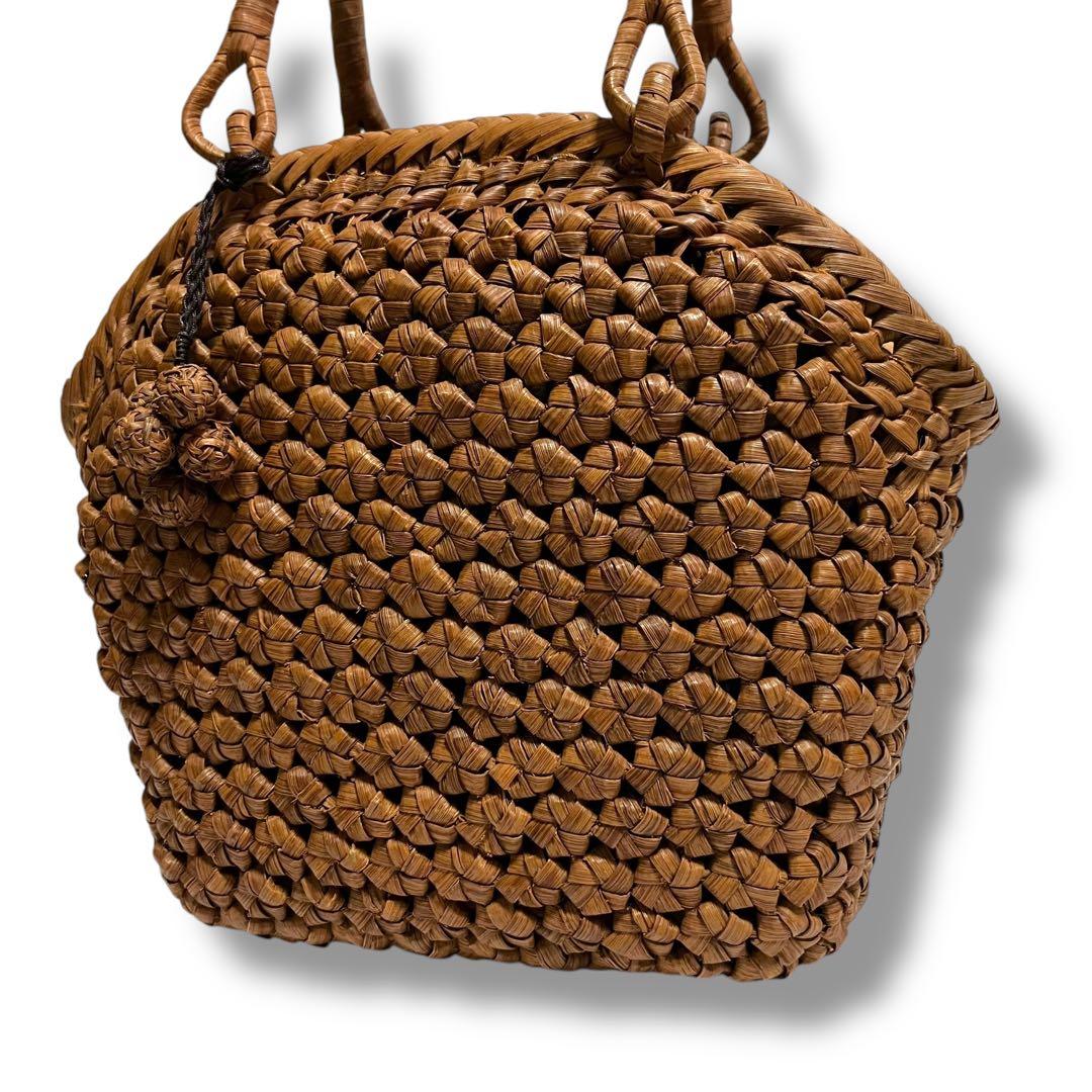 【極美品】最高級 山葡萄 やまぶどう 六角花模様 花結び かごバッグ 日本産