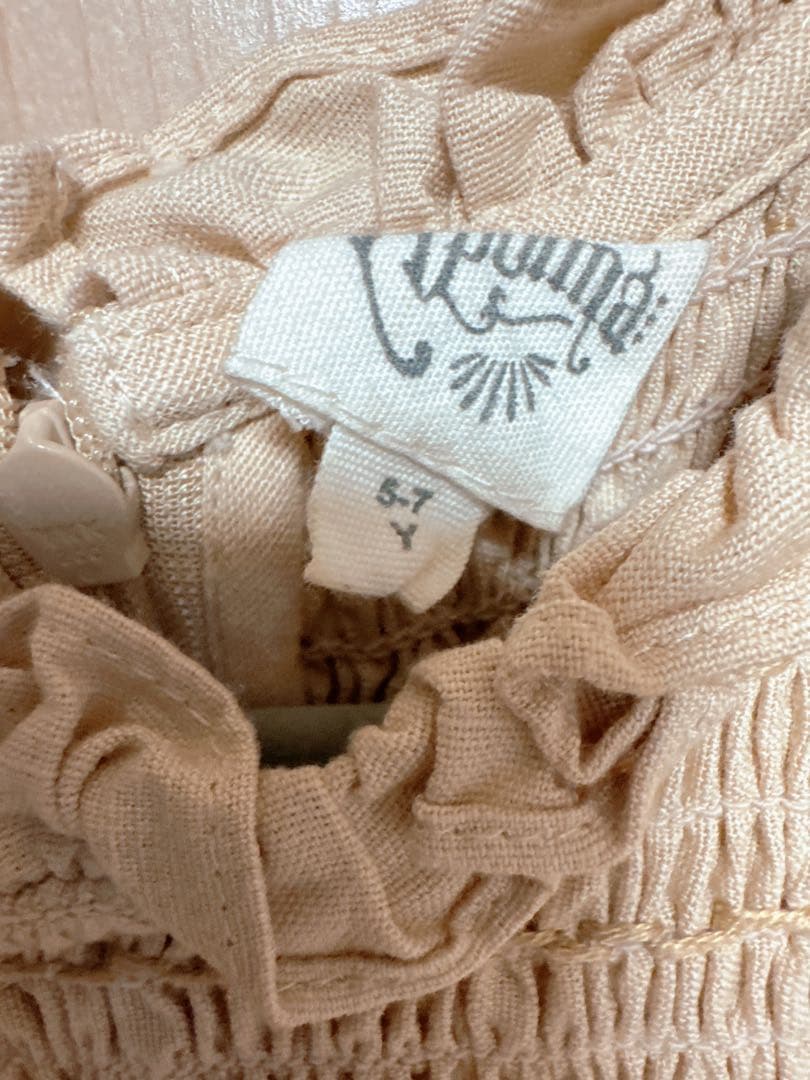 apolina mia dress 5-7 刺繍入りベージュ長袖ワンピース