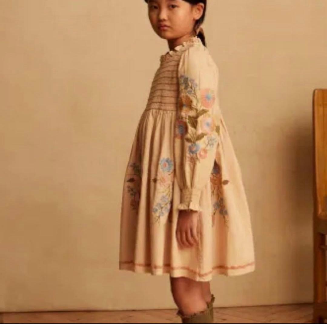 apolina mia dress 5-7 刺繍入りベージュ長袖ワンピース