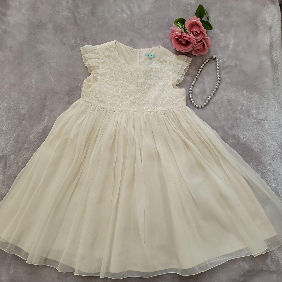 TOCCA アイボリー フリル袖 花柄刺繍プリーツドレス