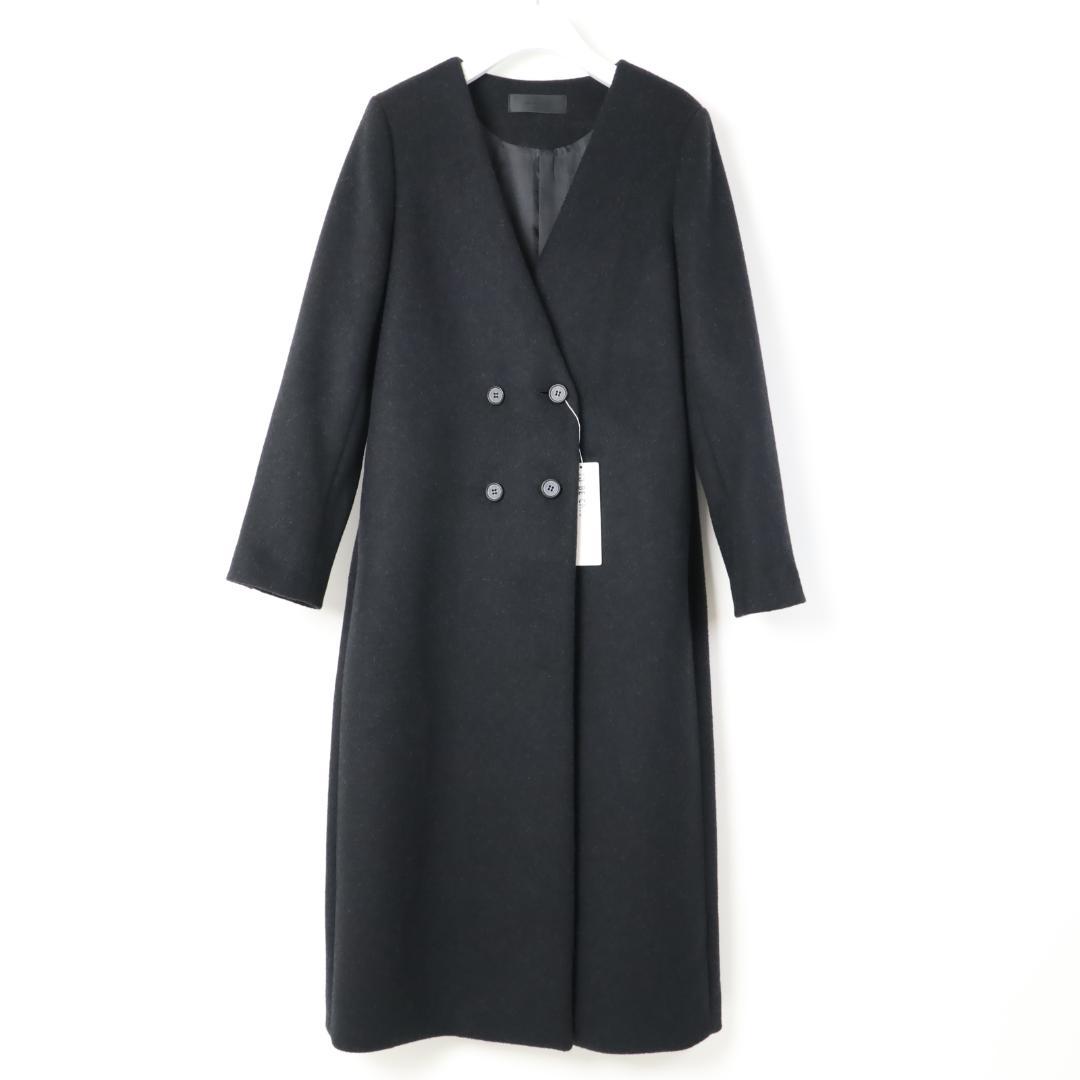774 新品 TO BE CHIC ノーカラーダブルウール ロングコート 40