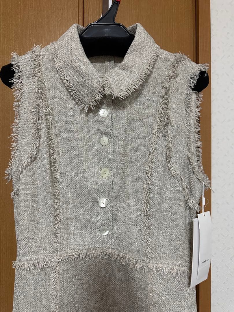 FRAY I.D【00サイズ】フリンジデザインツイードポロワンピース