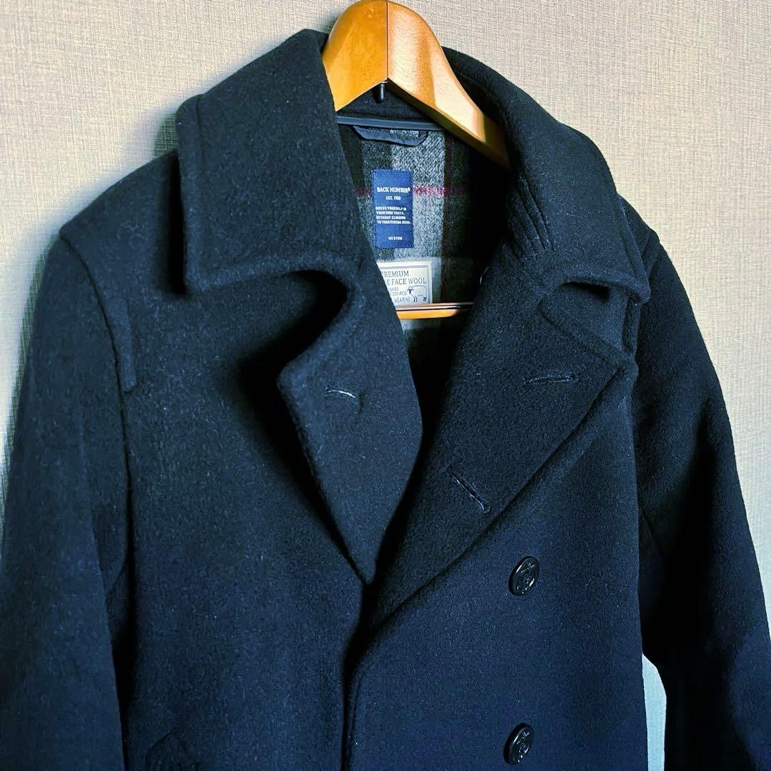 【防寒対策】BACK NUMBER ピーコート Wフェイスウール 黒に近い紺色