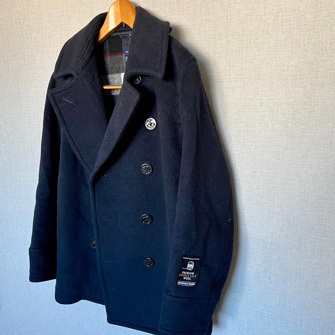 【防寒対策】BACK NUMBER ピーコート Wフェイスウール 黒に近い紺色