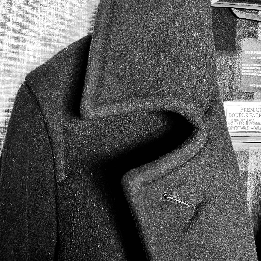 【防寒対策】BACK NUMBER ピーコート Wフェイスウール 黒に近い紺色