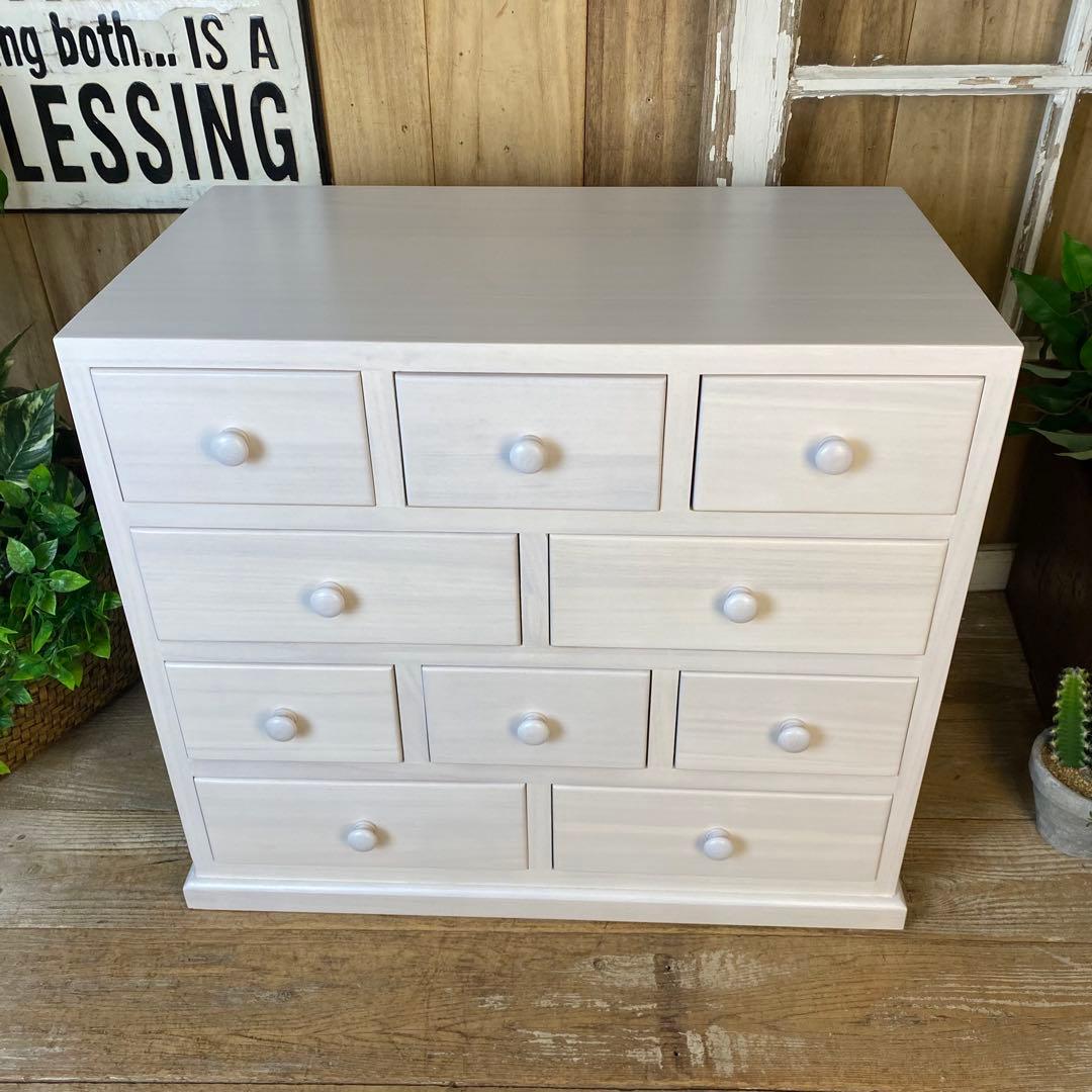 大幅値下げセール中！木製多引き出し桐チェストタンスBホワイト60㎝×53㎝