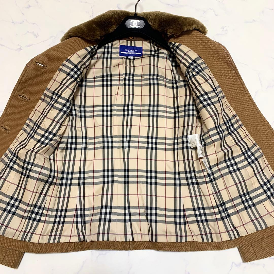 バーバリーブルーレーベル ピーコート ノバチェック キャメル ファー 38