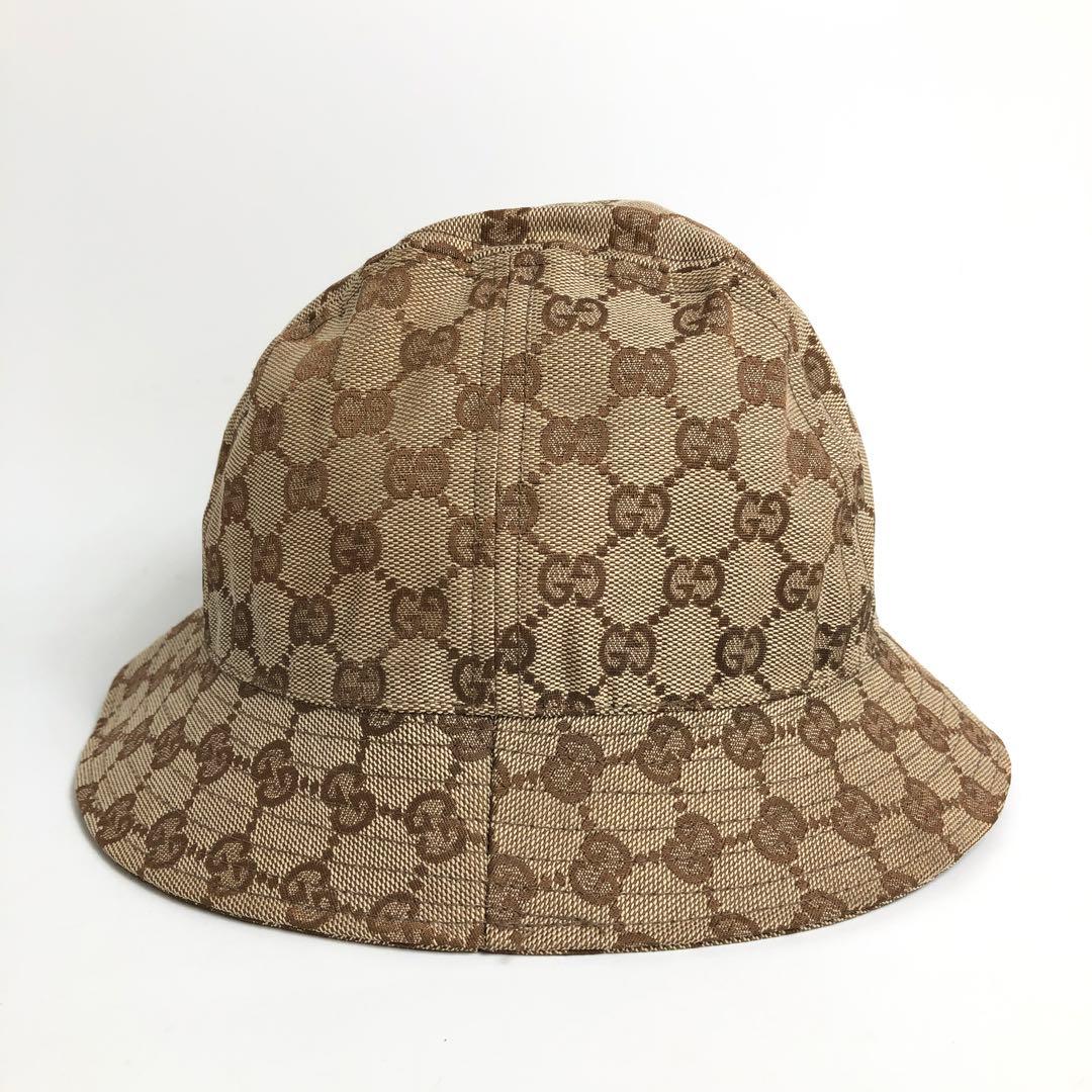 ★1E110 グッチ 帽子 ハット GGキャンバス Mサイズ ロゴ ブラウン 茶