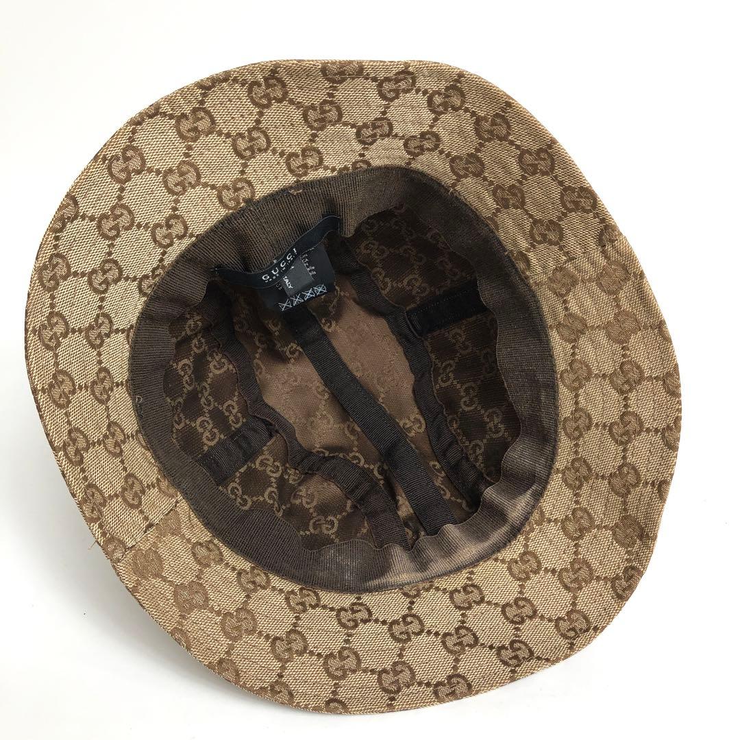 ★1E110 グッチ 帽子 ハット GGキャンバス Mサイズ ロゴ ブラウン 茶