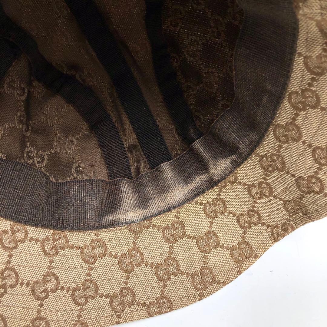 ★1E110 グッチ 帽子 ハット GGキャンバス Mサイズ ロゴ ブラウン 茶