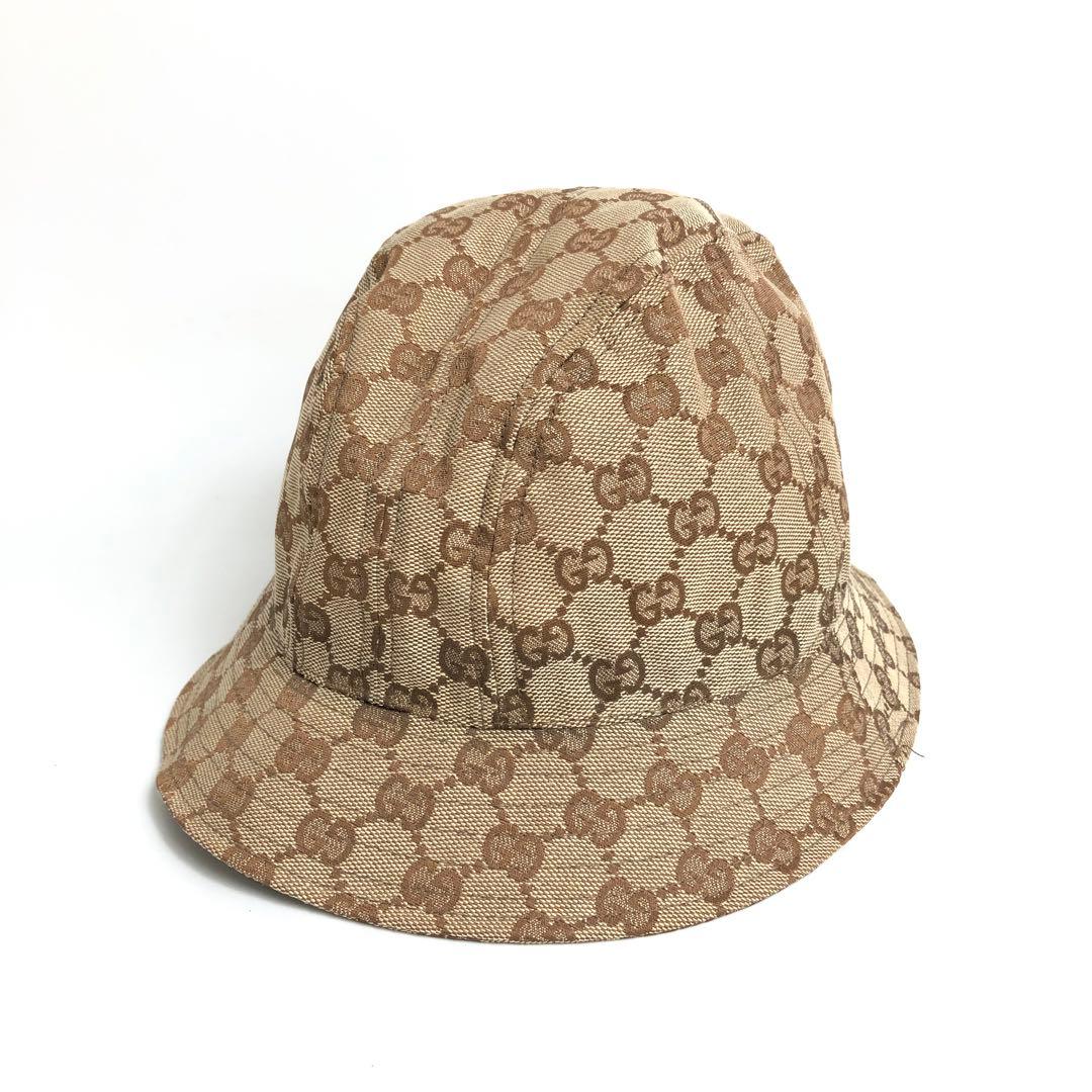 ★1E110 グッチ 帽子 ハット GGキャンバス Mサイズ ロゴ ブラウン 茶