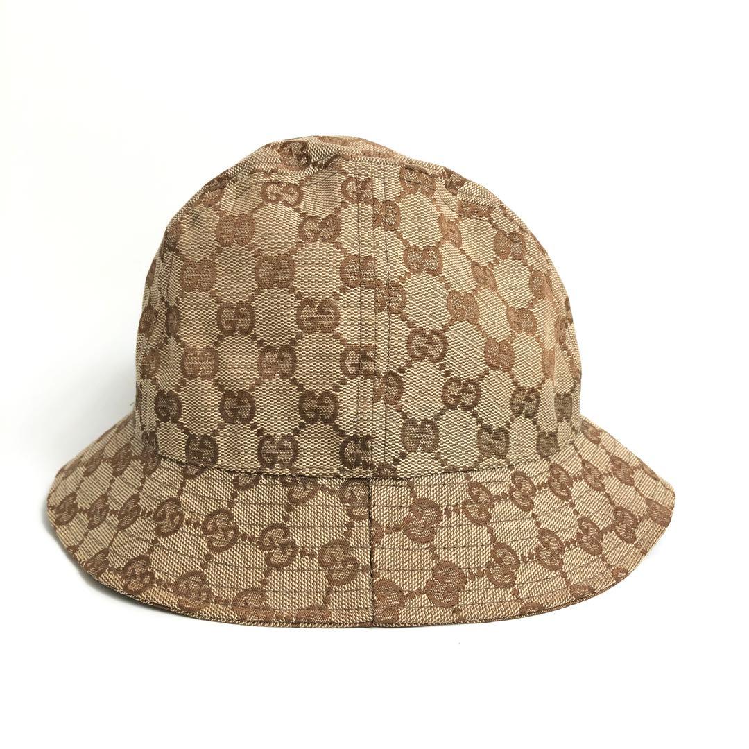 ★1E110 グッチ 帽子 ハット GGキャンバス Mサイズ ロゴ ブラウン 茶