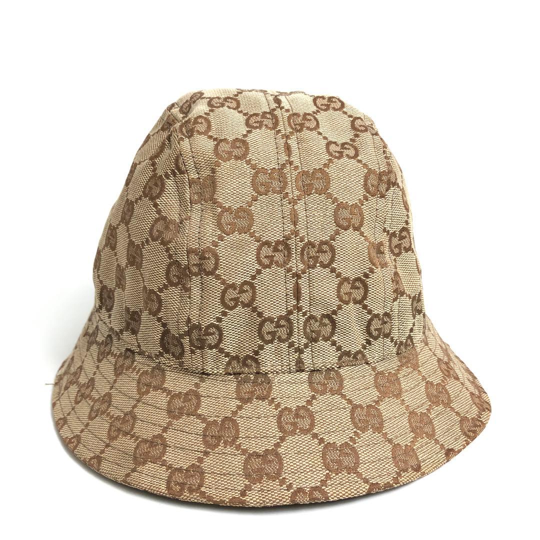 ★1E110 グッチ 帽子 ハット GGキャンバス Mサイズ ロゴ ブラウン 茶
