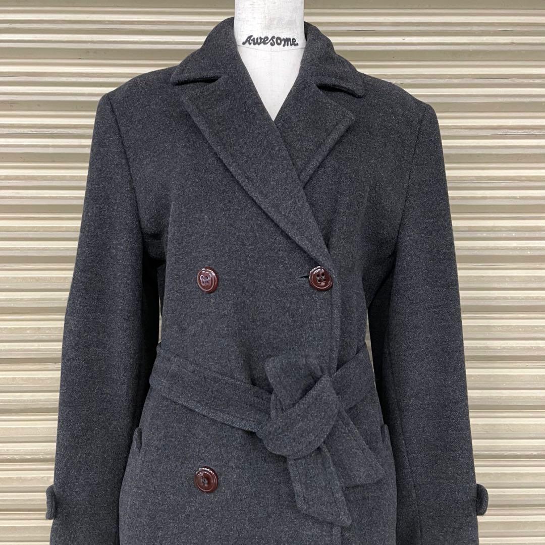 伊製 マックス&コー アンゴラ混 チェスターコート Aライン ダブル ベルト付