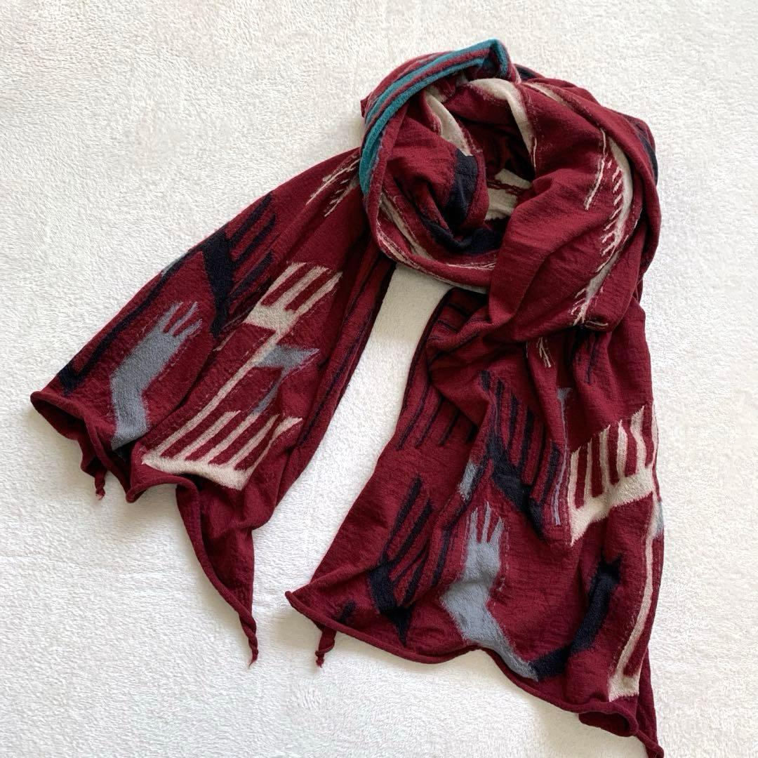 KAPITAL キャピタル　縮絨ウールストール　大判　マフラー　ワインレッド