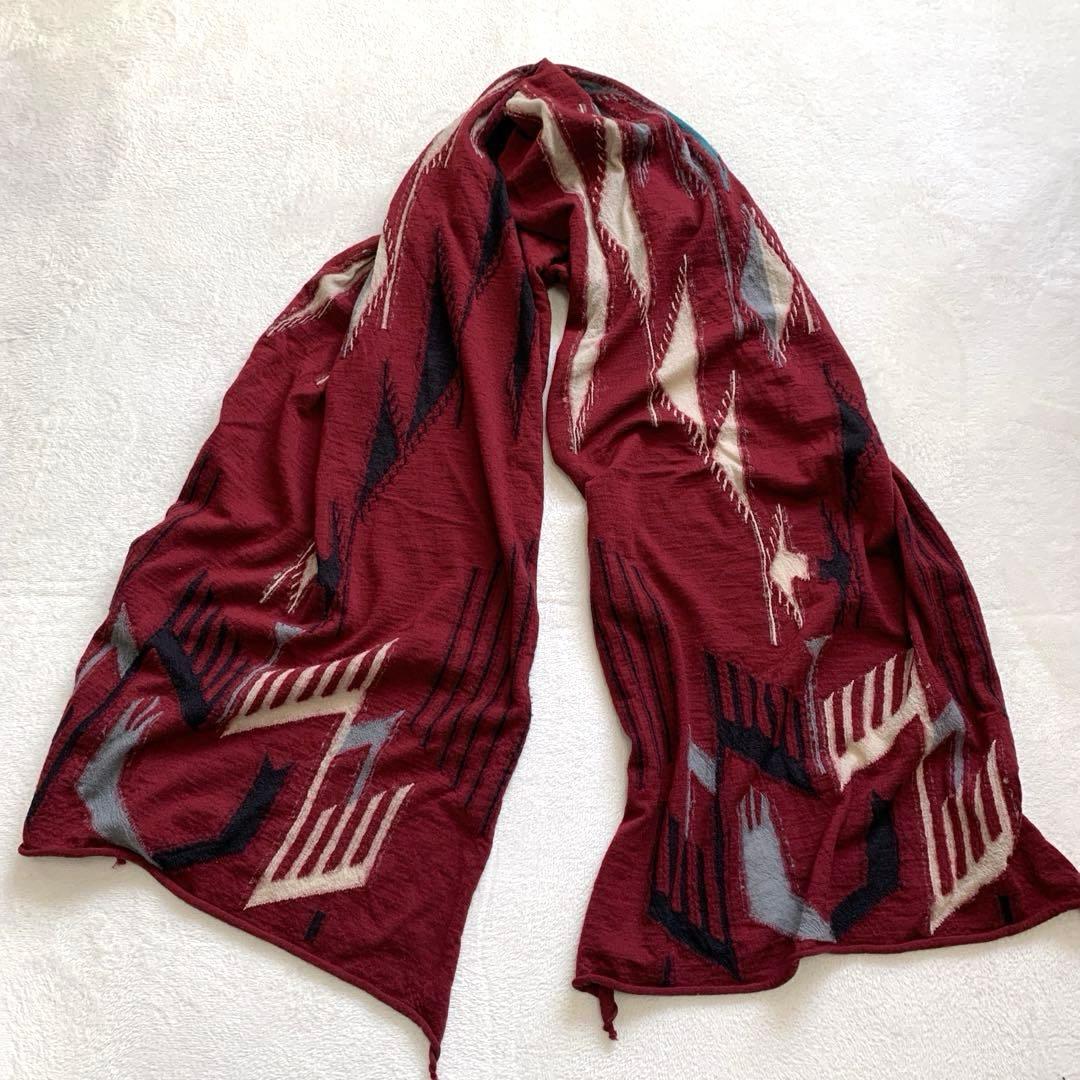 KAPITAL キャピタル　縮絨ウールストール　大判　マフラー　ワインレッド
