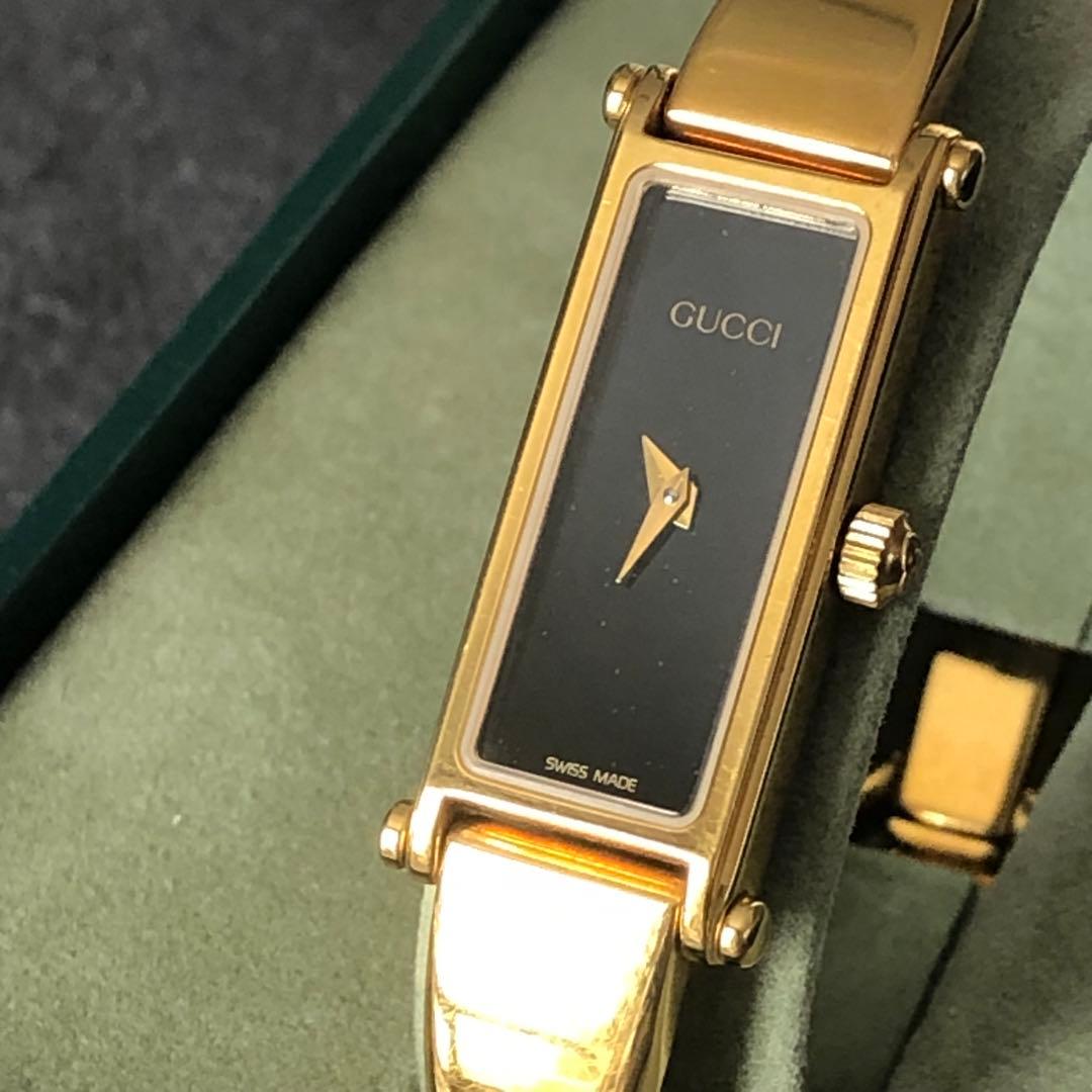 GUCCI 1500L バングル時計 黒文字盤 ゴールド