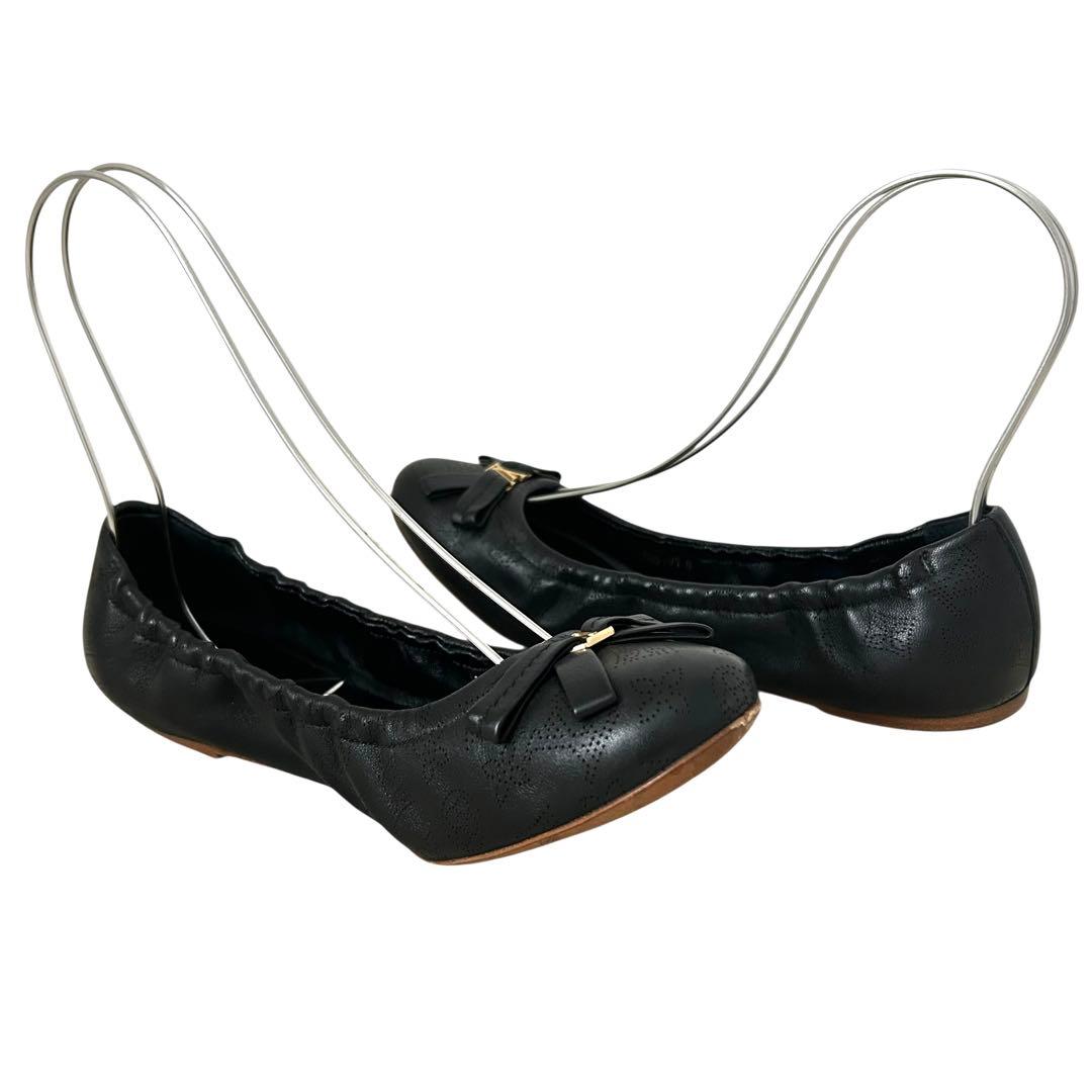 美品 ルイヴィトン フラットシューズ マヒナ 黒 24cm 37