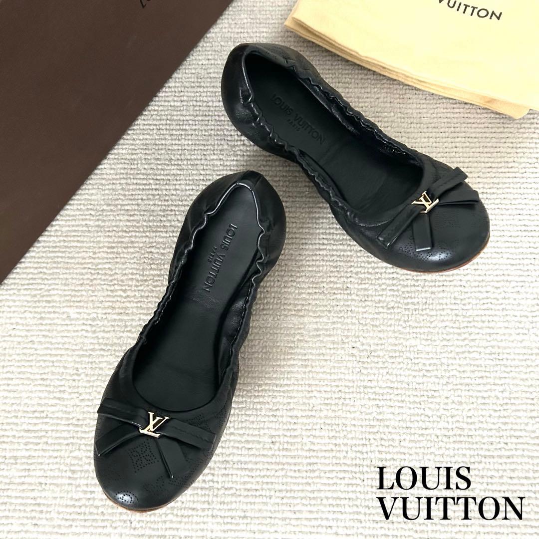 美品 ルイヴィトン フラットシューズ マヒナ 黒 24cm 37