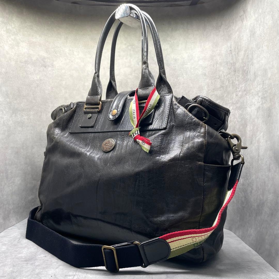 オロビアンコ 本革 2WAY ボストンバッグ 大容量 黒 イタリア製