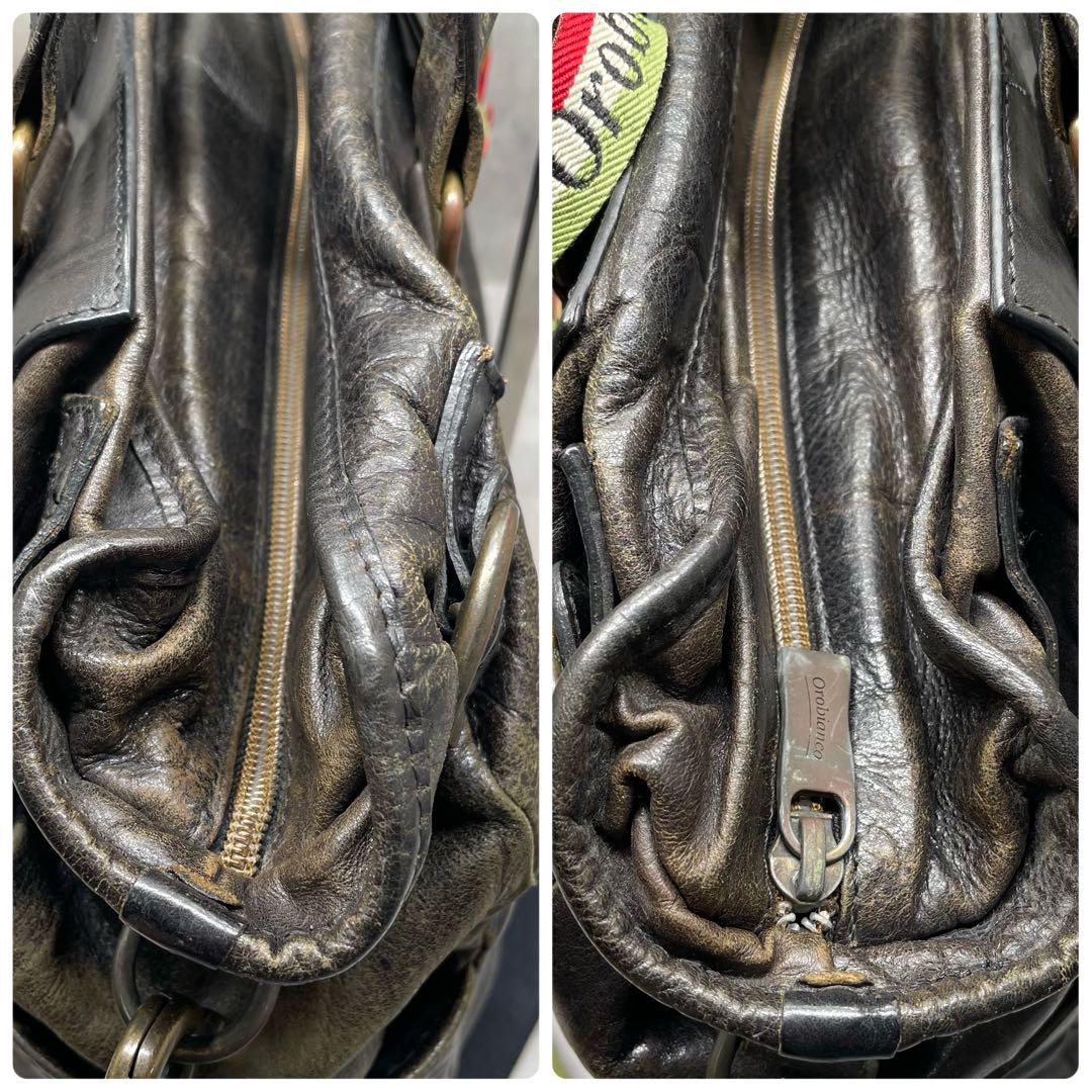 オロビアンコ 本革 2WAY ボストンバッグ 大容量 黒 イタリア製