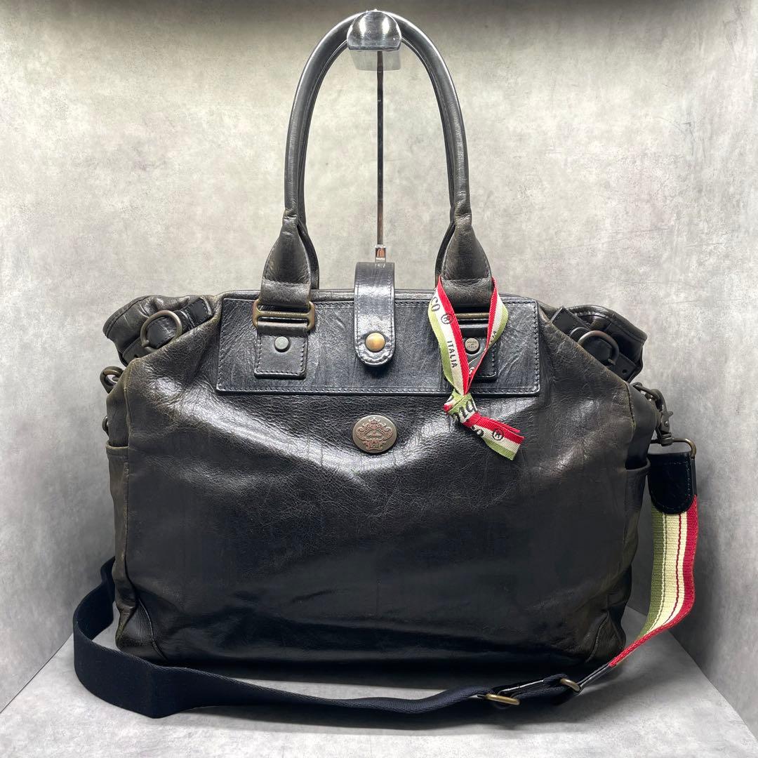 オロビアンコ 本革 2WAY ボストンバッグ 大容量 黒 イタリア製