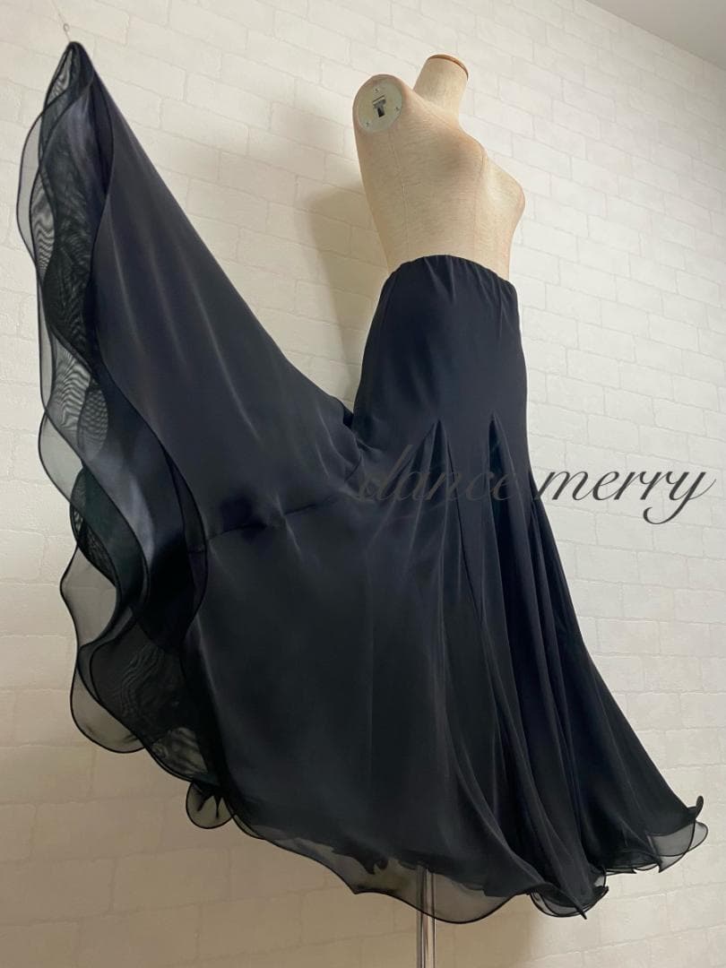 新品　豪華　社交ダンス　スカート　黒　ワルツ　パーティ　クイック　4784