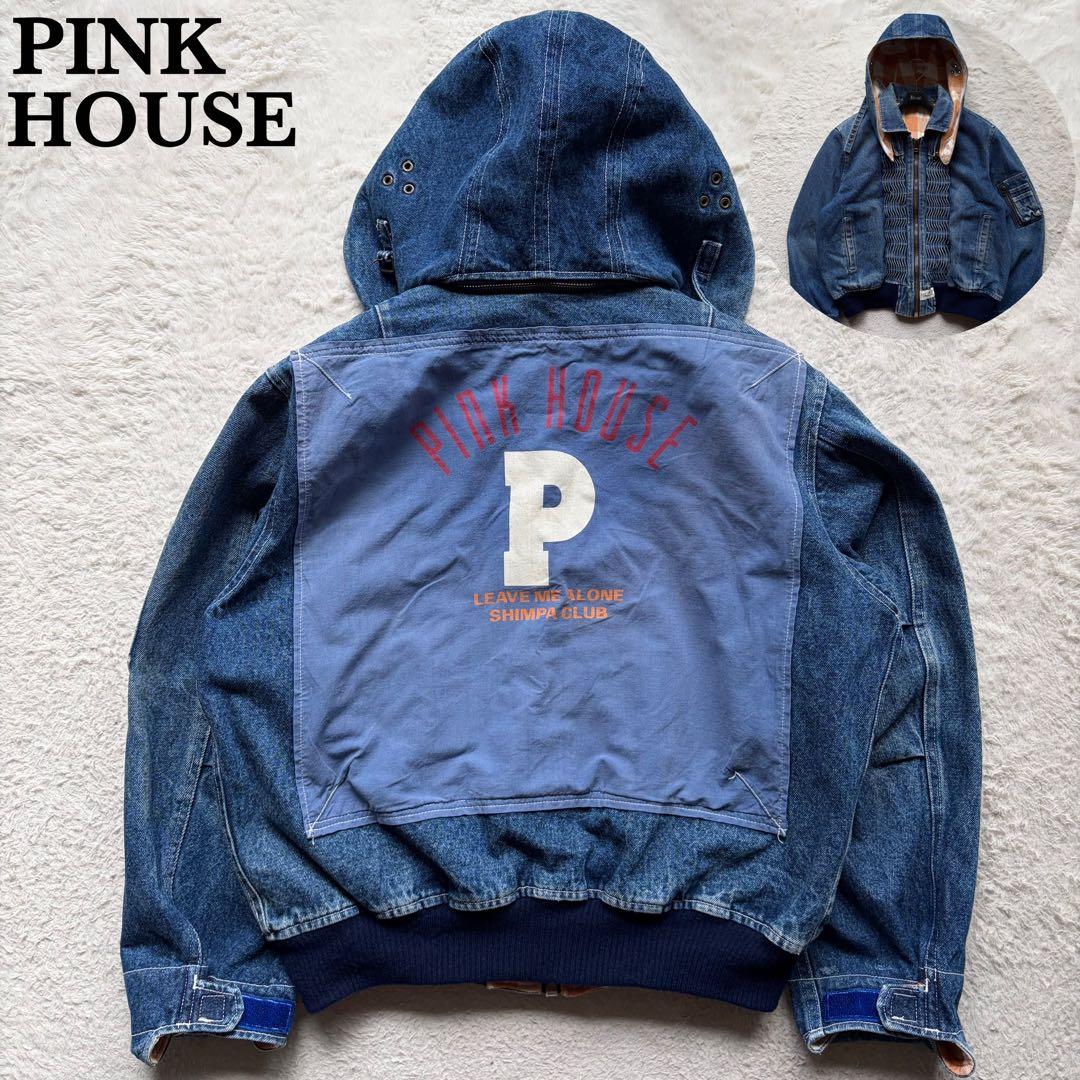 【美品】ピンクハウス デニムフライトジャケット デカロゴ フリル