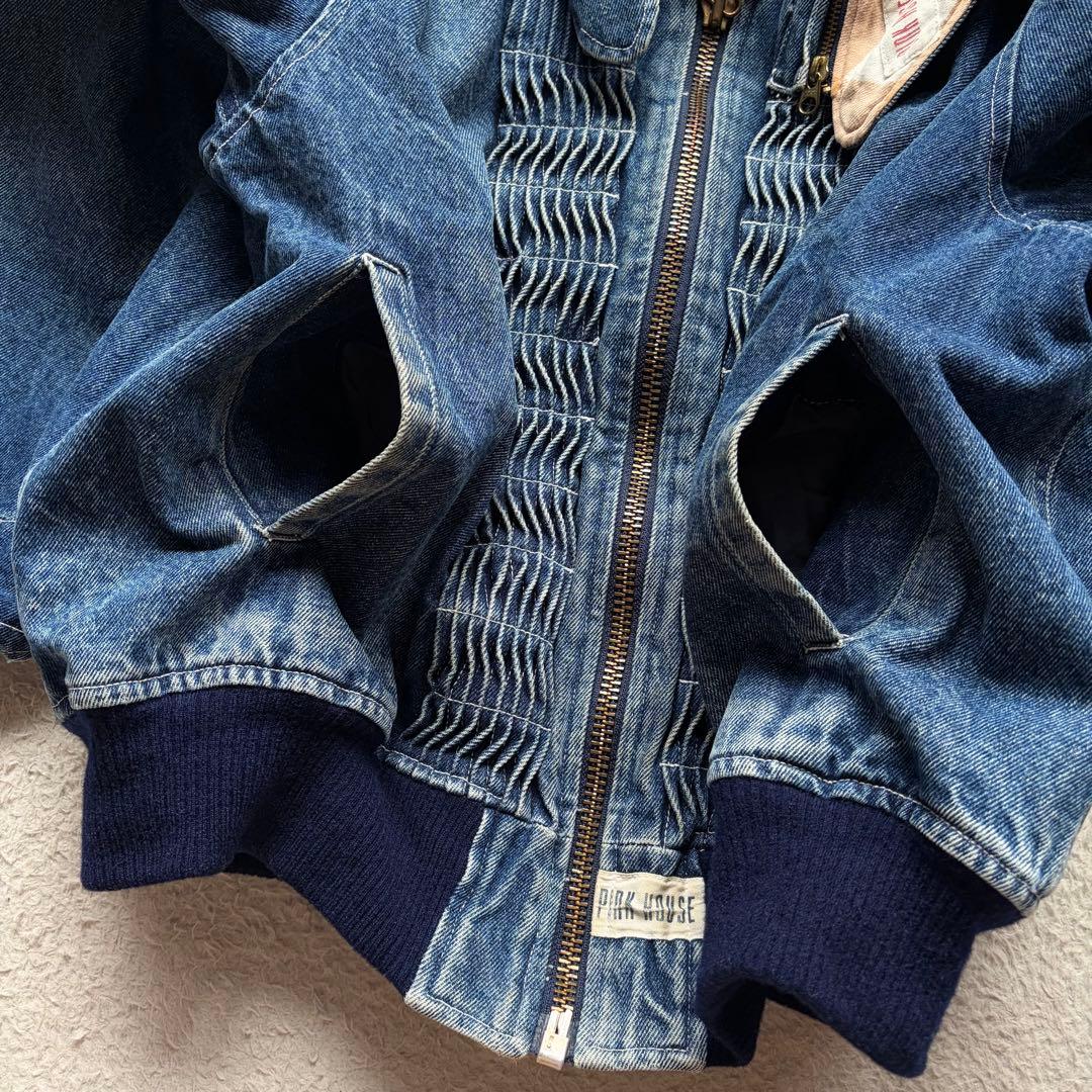 【美品】ピンクハウス デニムフライトジャケット デカロゴ フリル