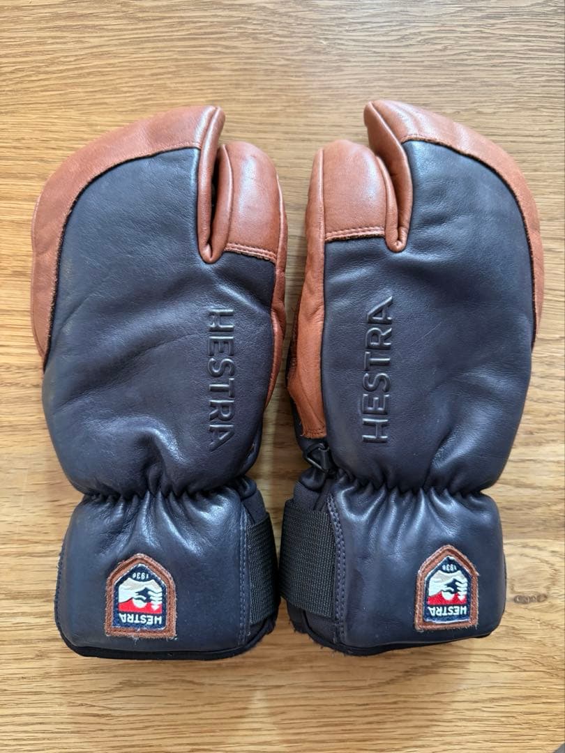 HESTRA　ミトングローブ　レザー　3フィンガー　サイズ7 ネイビーブラウン