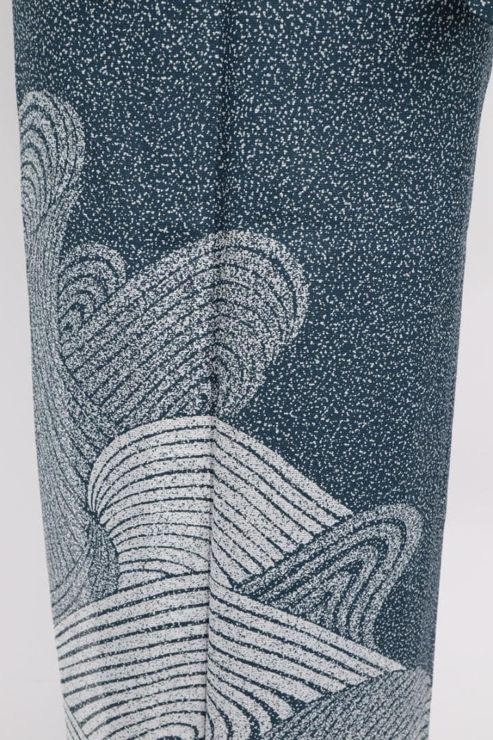 【洗える♪夏着物】付下げ＊絽 長尺 たたき染め調 流水模様 濃緑 化繊7SG13