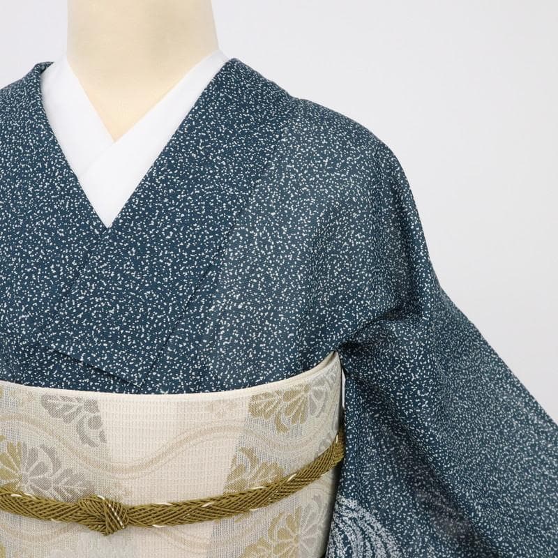 【洗える♪夏着物】付下げ＊絽 長尺 たたき染め調 流水模様 濃緑 化繊7SG13