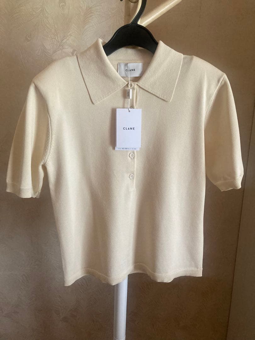 トップス CLANE SHOULDER PADS POLO KNIT TOPS