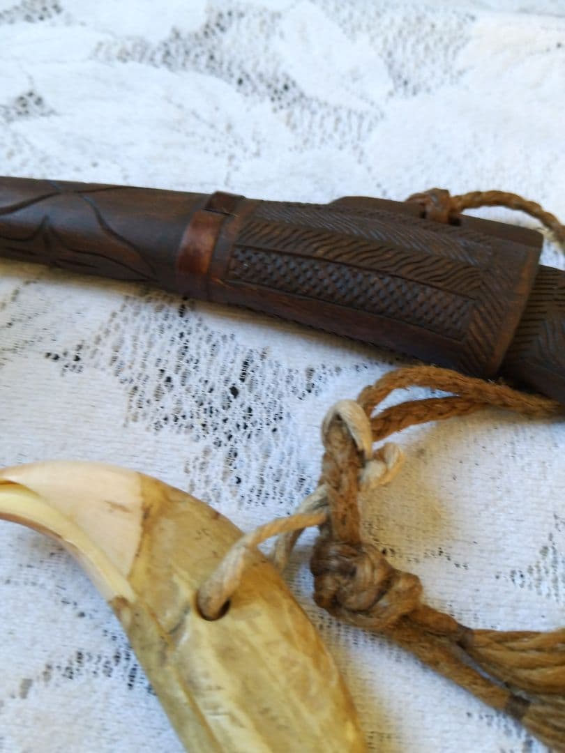 アイヌ マキリ アイヌ彫り 鯨歯下げ 根付け 時代物