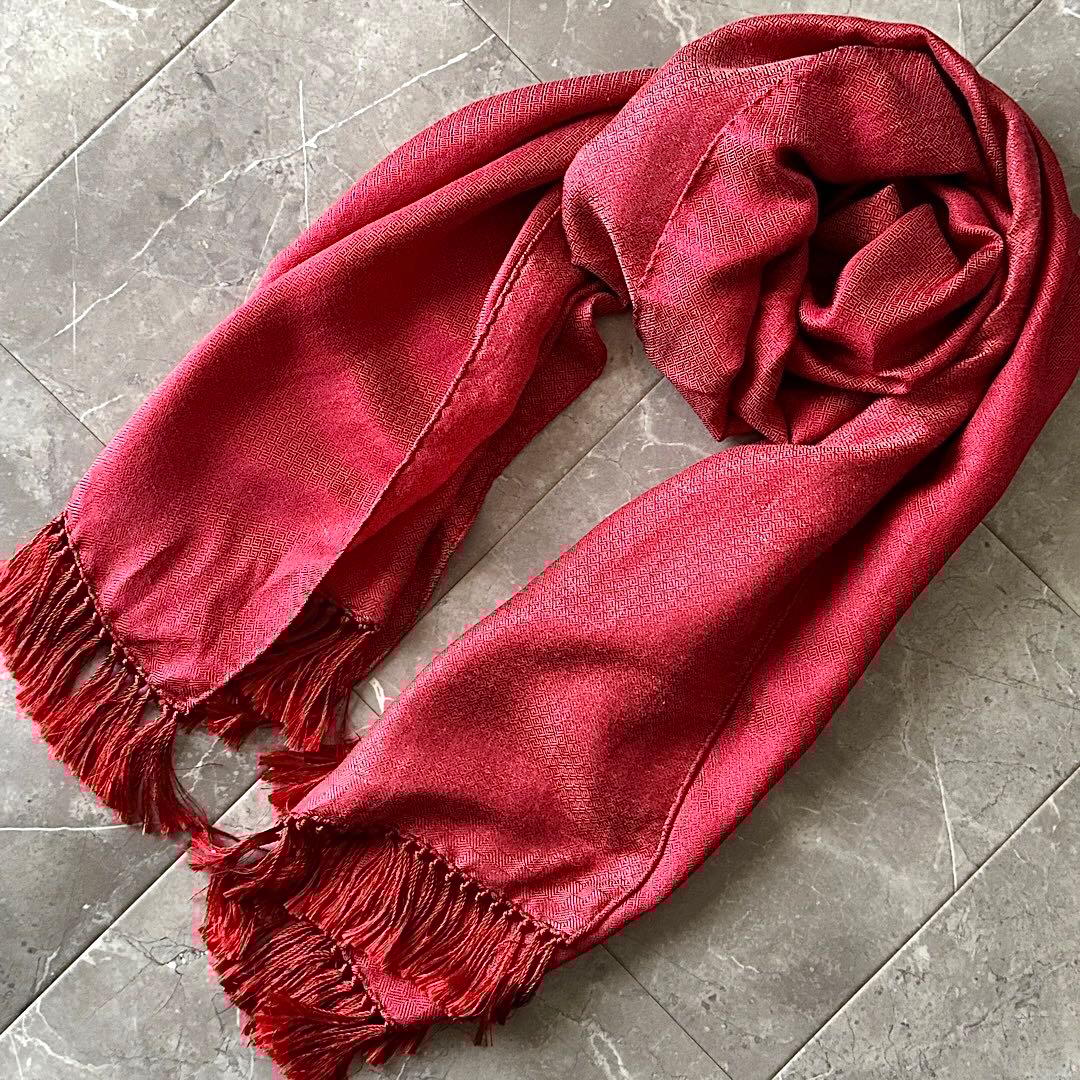 TOM FORD ユニセックス シルク リネン 大判 ストール レッド イタリア