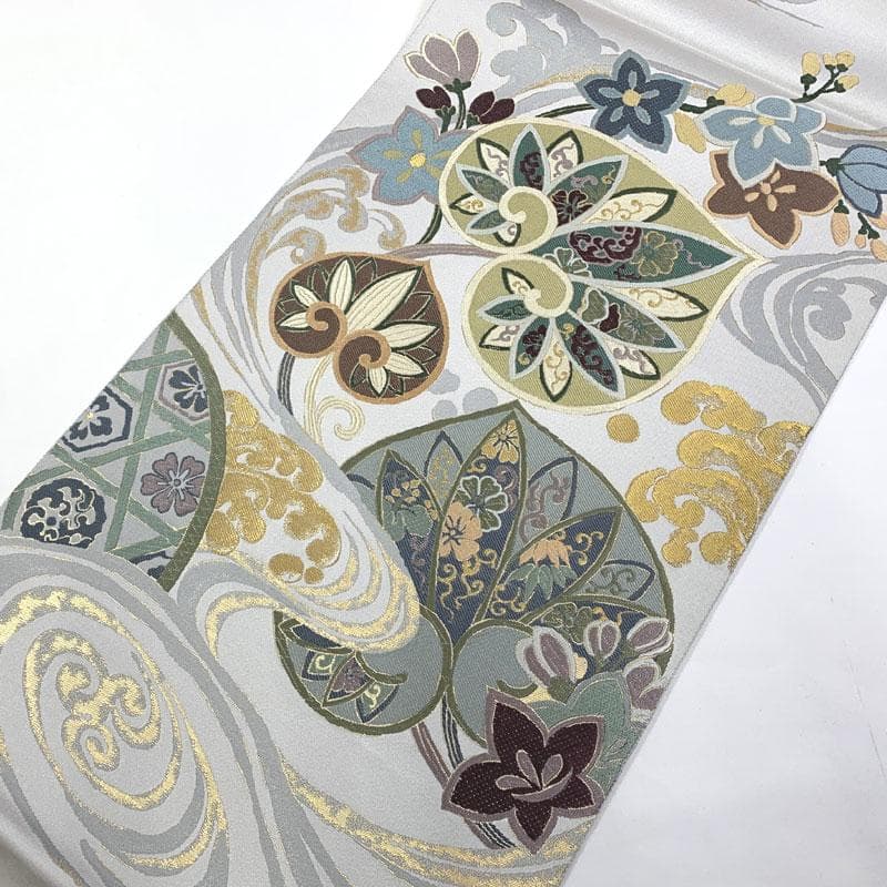 602my1◇織賽 唐織 波に葵 花 金糸 袋帯◇美品