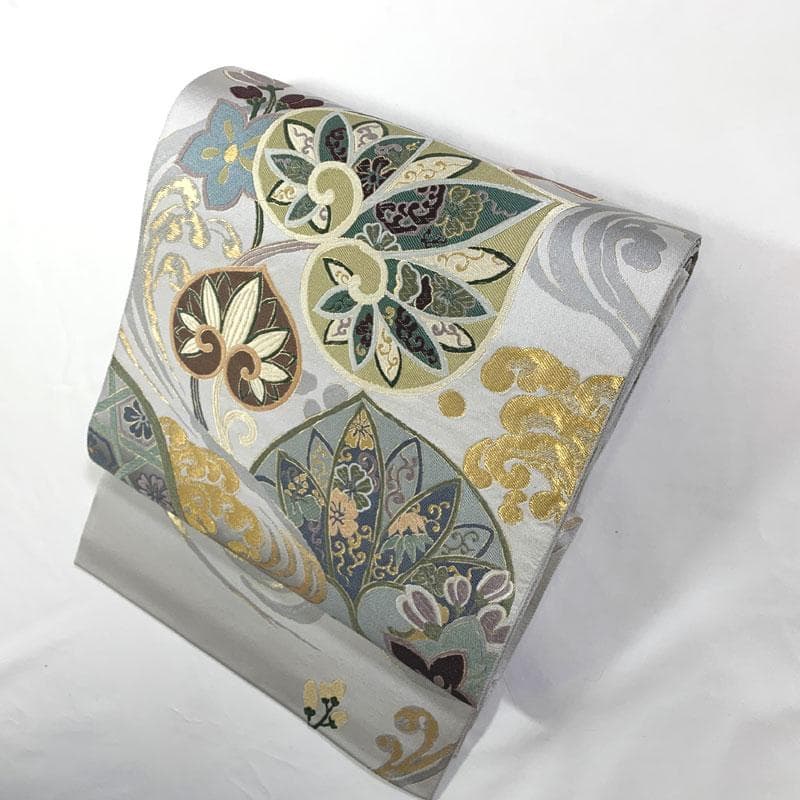 602my1◇織賽 唐織 波に葵 花 金糸 袋帯◇美品