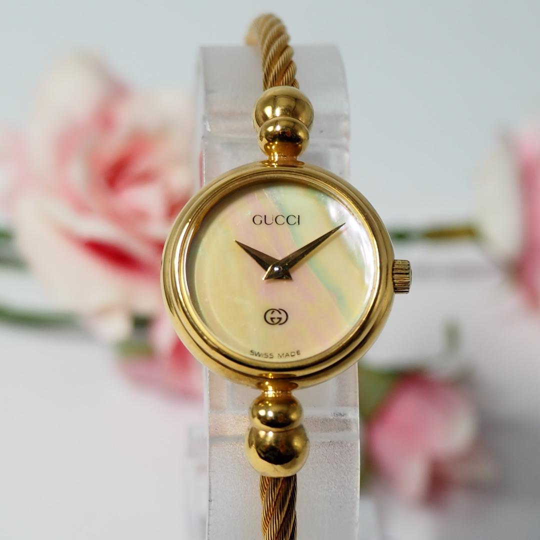 美品 グッチ GUCCI バングルウォッチ 2700L シェル 腕時計 H460