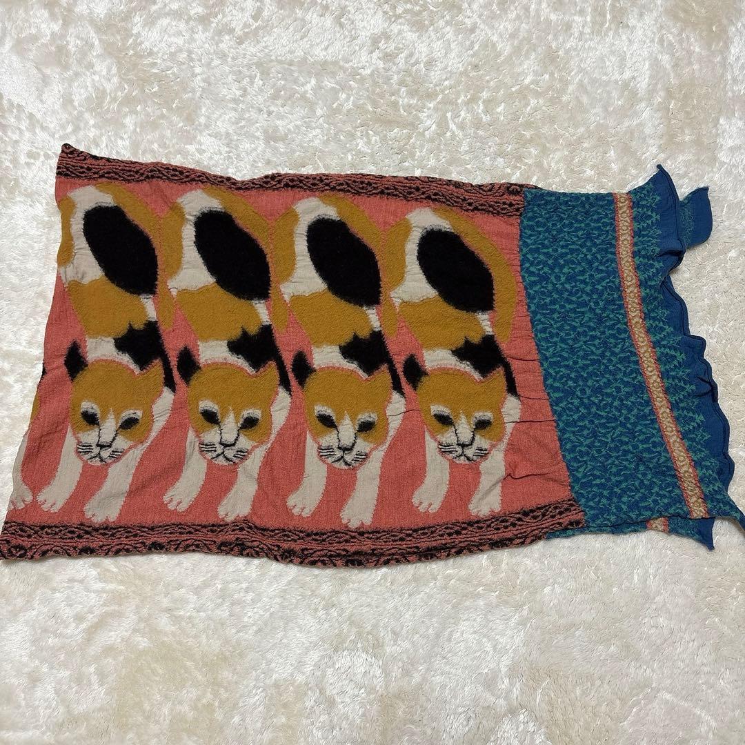 美品 希少 KAPITAL キャピタル 縮絨ウール大判ストール 三毛猫柄