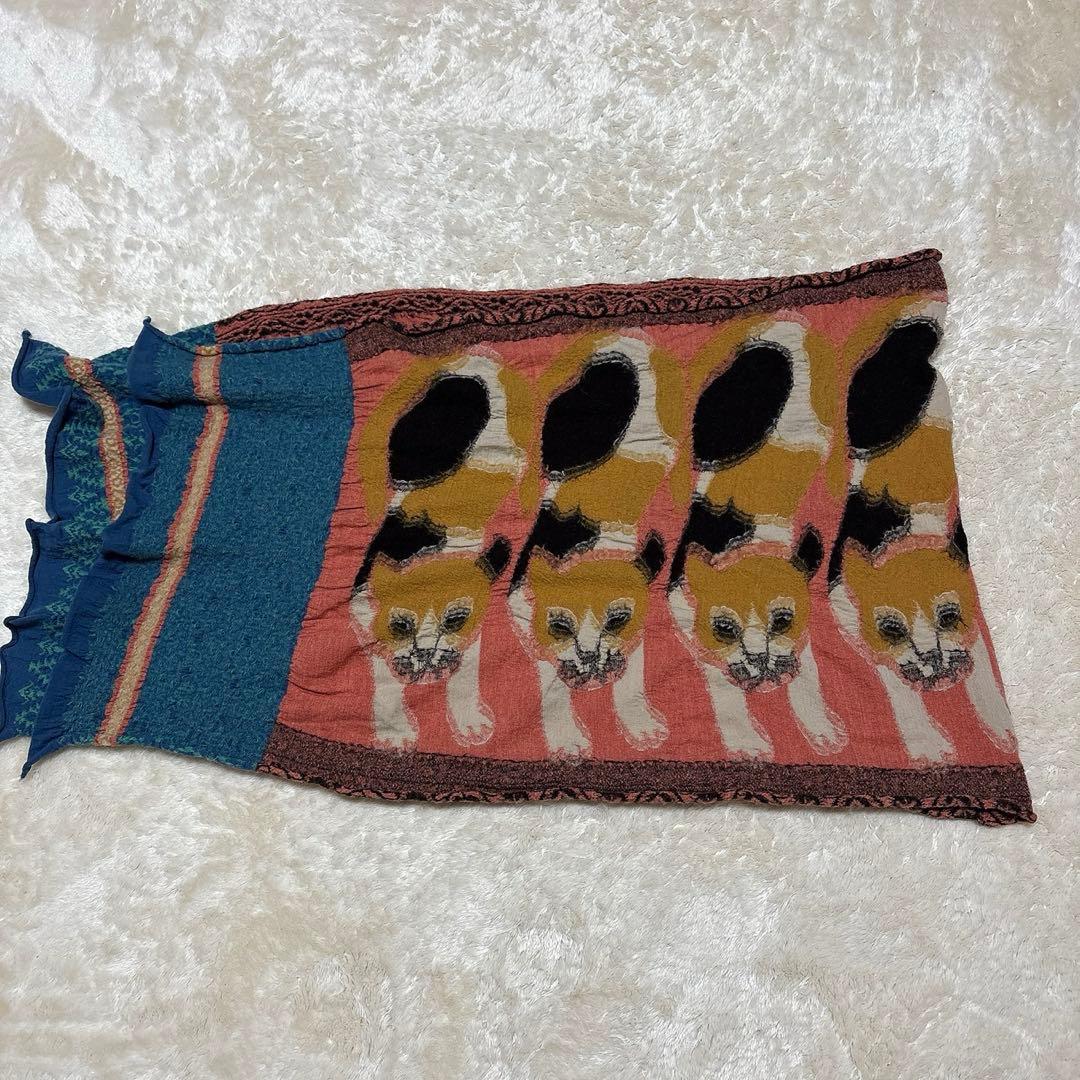 美品 希少 KAPITAL キャピタル 縮絨ウール大判ストール 三毛猫柄