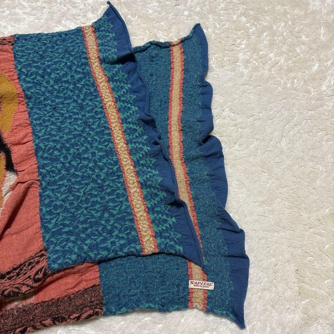 美品 希少 KAPITAL キャピタル 縮絨ウール大判ストール 三毛猫柄