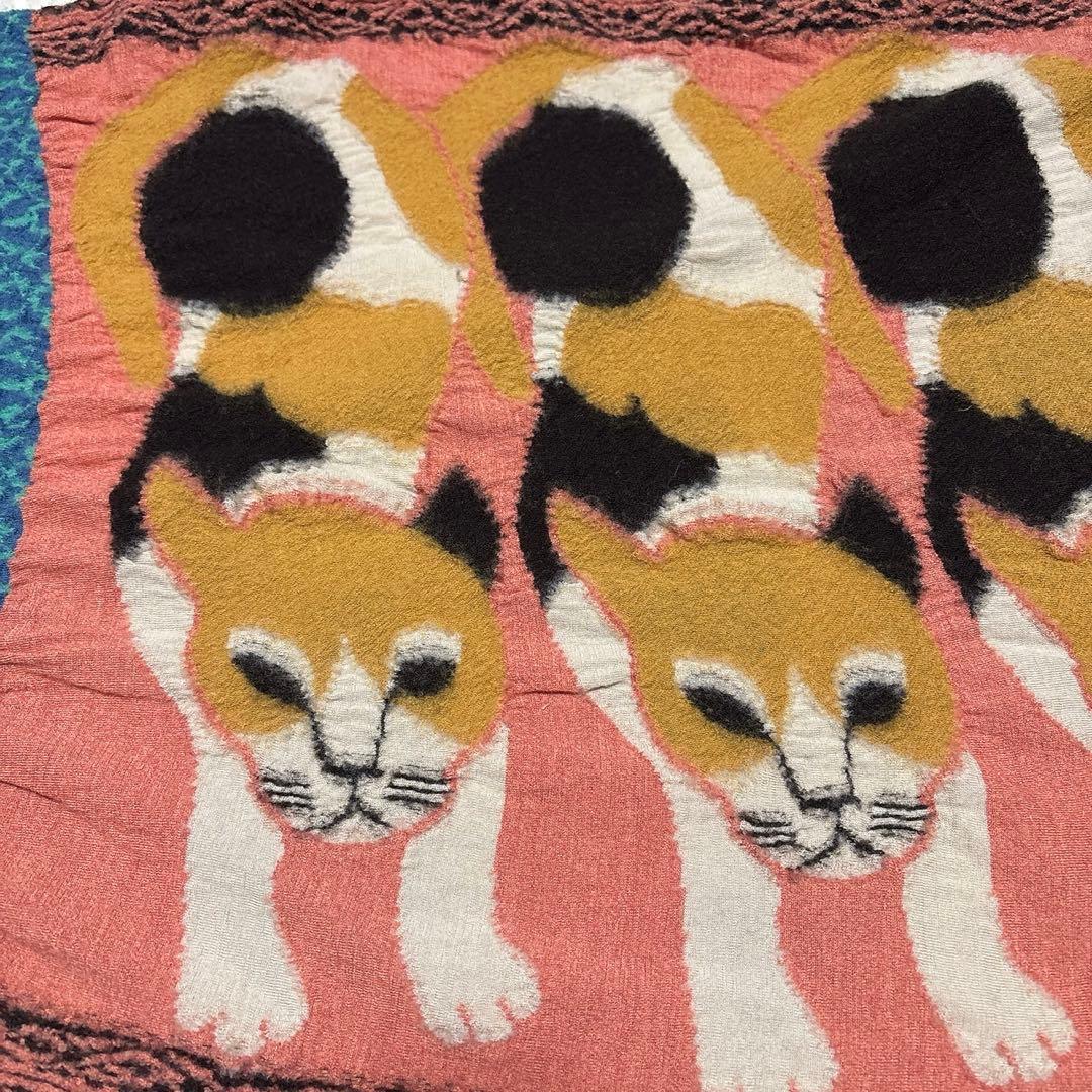 美品 希少 KAPITAL キャピタル 縮絨ウール大判ストール 三毛猫柄