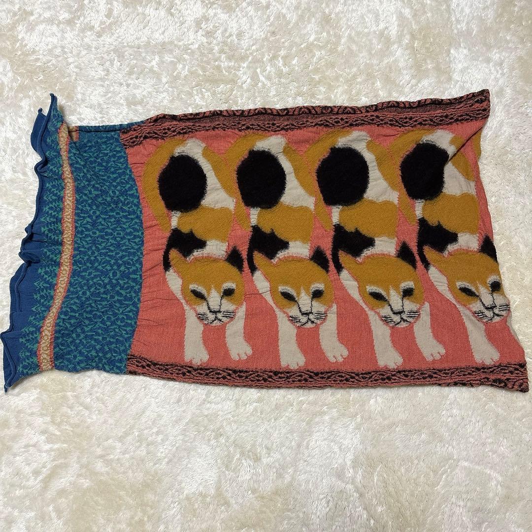 美品 希少 KAPITAL キャピタル 縮絨ウール大判ストール 三毛猫柄