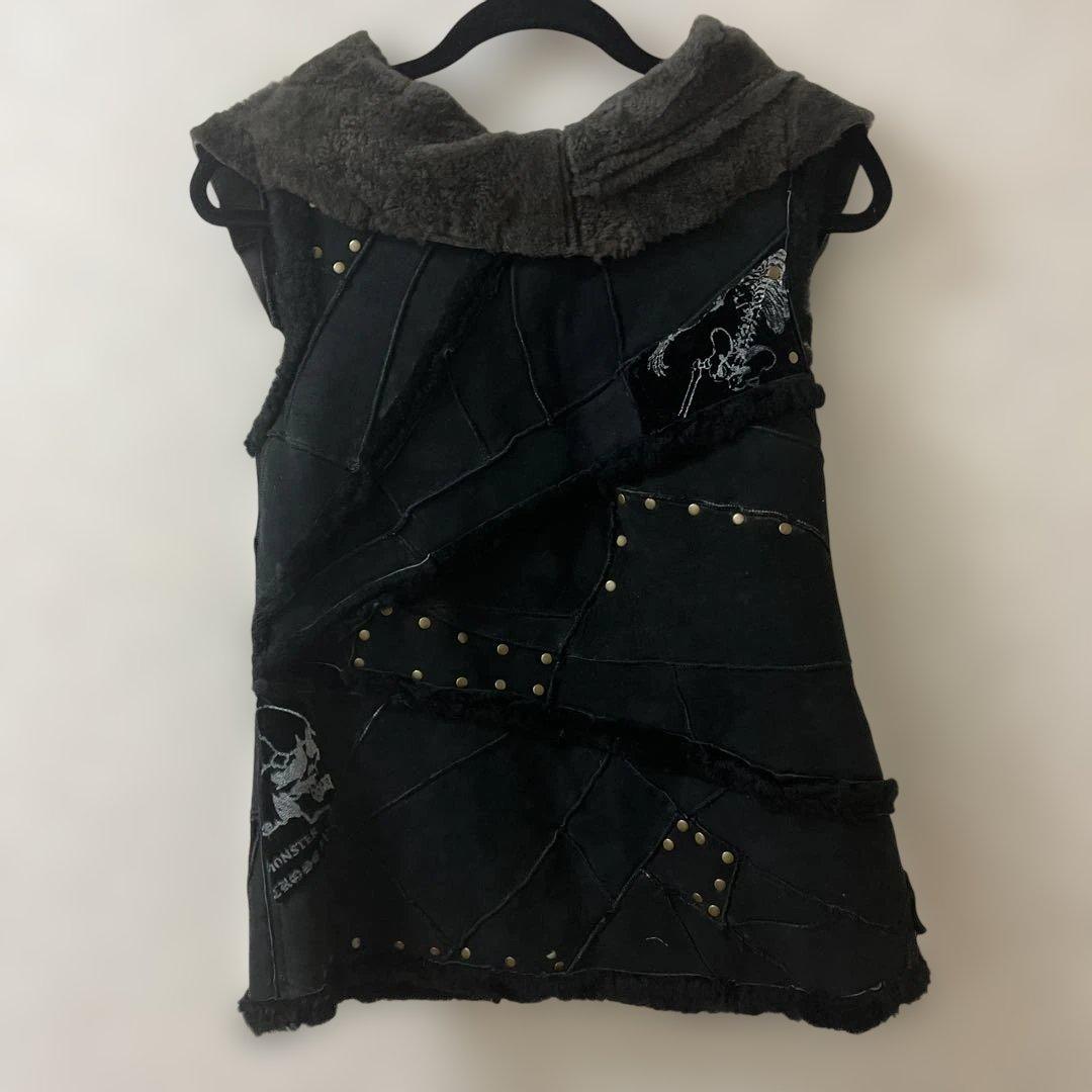 d*7様 Hn+DIE ファー付きブラックベスト 羊毛　hnaoto