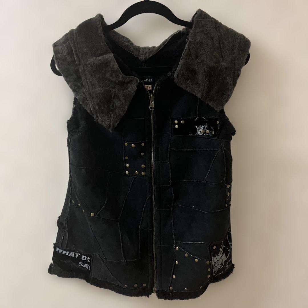 d*7様 Hn+DIE ファー付きブラックベスト 羊毛　hnaoto