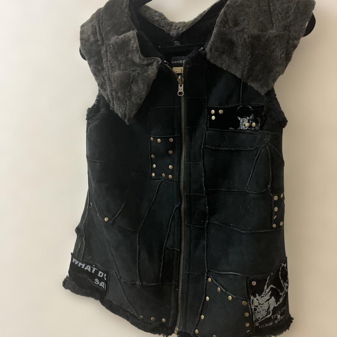 d*7様 Hn+DIE ファー付きブラックベスト 羊毛　hnaoto